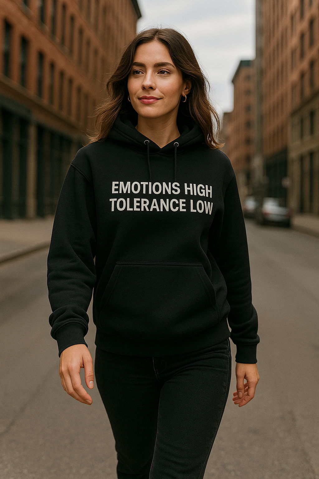 Emotions High Tolerance Low Hoodie – Black Oversized Unisex Streetwear