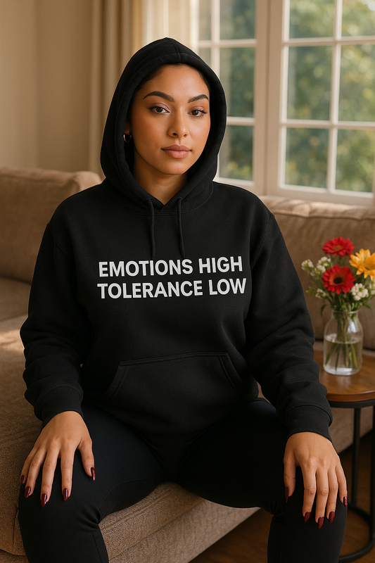 Emotions High Tolerance Low Hoodie – Black Oversized Unisex Streetwear